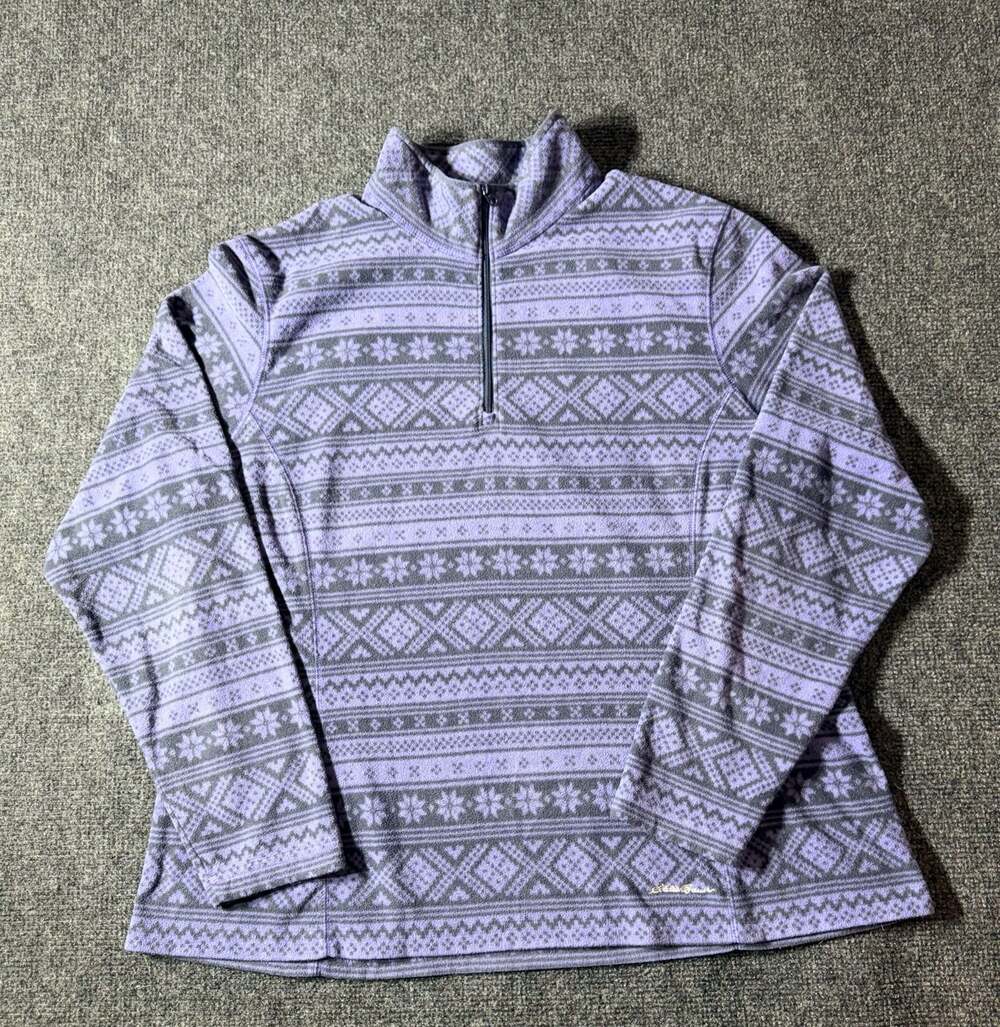 Eddie Bauer Women's XL Purple Fair Isle Print 1/4 Zip Fleece Pullover Jacket